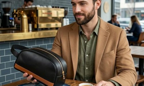 Premium Leather Travel Toiletry Bag – Black & Tan Edition3